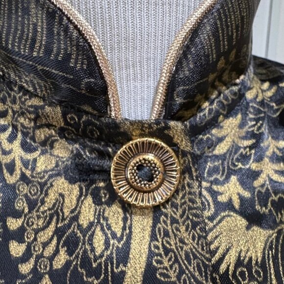 Vintage 1950s Dream Wear House Dress Black and Gold Asian Print Size M/L - Picture 12 of 15